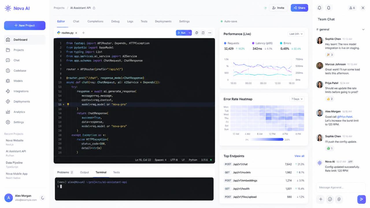 Nova AI project workspace screenshot